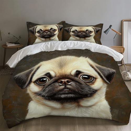 Bettwäsche 200x200 Süßer Mops Bettwäsche Set Weich Microfaser Kuschelige Bettwäsche, Bettwäsche Bettbezug und Kissenbezug 80x80cm