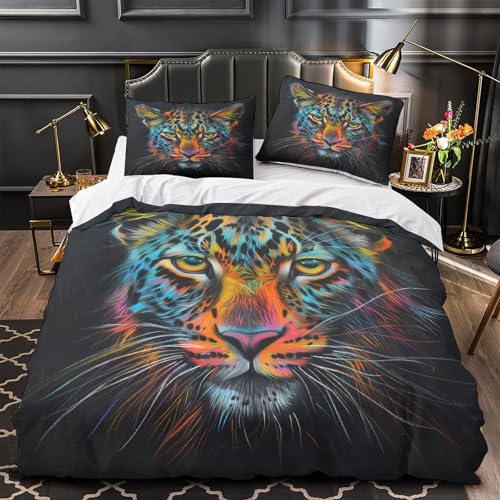 VOXYTMLWG Leopard Druck Mikrofaser Hautfreundlich 3D-gedrucktes Bettwäsche 3 Stück Leuchtend Pink Animal Bettbezug mit Reißverschluss for Erwachsene,Kinder,Männer ,Fans Double?200x200cm?