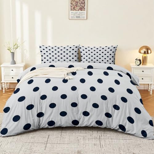 Bettwäsche Einfach Schwarz-Weiß Punkte Kreise Thema Grau Bettbezug - Beidseitiger 220 x 240 cm Reißfest Atmungsaktiv Print Bedding 3 Teilig Mit ReißVerschluss für Jugendliche und Kinder