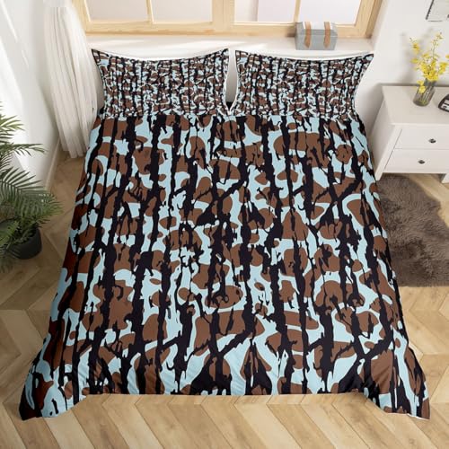 Homemissing Camouflage Bettwäsche Set 200x200cm Kinder Camo Bettbezug mit Reißverschluss für Jungen Mädchen Teens Camo Hunting Weich Türkis Schwarz Braun Zimmer Dekor Bettwäsche-Set