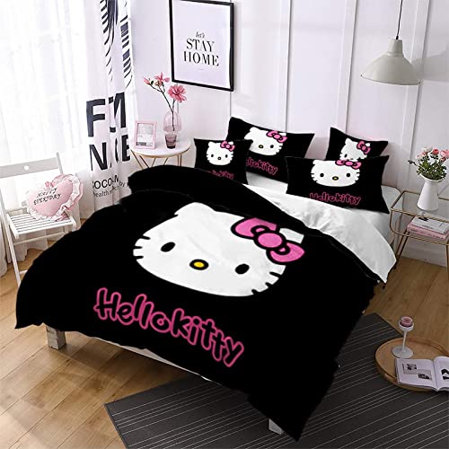 AGBARR Hello Cat Bettwäsche-Set Bettbezug-Set Mit Cartoon-Tiermuster Bettgarnitur Bettbezug für Kinder 1 Bettbezug und 2 Kissenbezüge