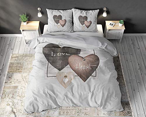 Sleeptime Bettwäsche 100% Baumwolle Liebesherzen, 200 x 220cm, + 60 x 70cm, Grau Sleeptime Bettwäsche 100% Baumwolle Liebesherzen, 200 x 220cm, + 60 x 70cm, Grau