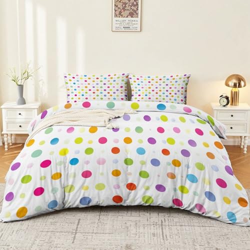 Bettwäsche Set Abstrakt Punkte Farbblöcke Weiß – Bettwäsche-Sets Mit Muster, Mikrofaser Bettbezug Mit Reißverschluss, Kissenbezug 80X80 cm, Wendebettwäsche Für Schlafzimmer 135 cm X 200 cm