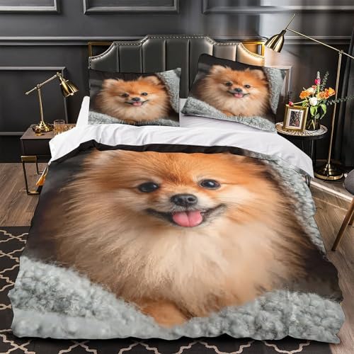 VOXYTMLWG Nett Welpe Bettwäsche 3D Gedruckt 3 Teilig Pink Dress Bettbezug mit Reißverschluss Weich mit Kissenbezug Schlafkomfort for Erwachsene,Frauen,Mädche n,Kinder Single?135x200cm?