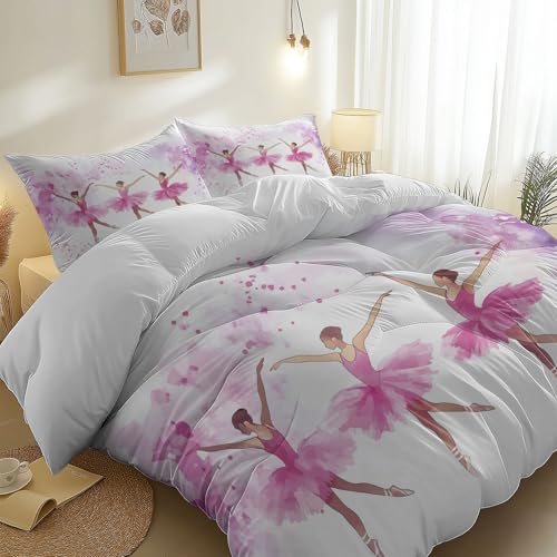 Weiß Reversibel Bettbezug mit Reißverschluss, Aquarell Elegant Tänzerin Thema Weich Angenehme Bettwäsche für Kinder Mädchen und Teenager Schlafzimmer Dekor - 135 x 200 cm