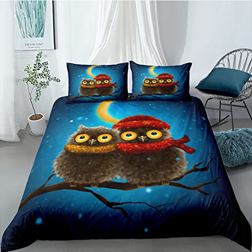 YYZBS Bettwäsche 155x200 Cartoon Eule Bequemer Mikrofaser-Bettbezug Mit ReißVerschluss ?+ 2 KissenbezüGe 80x80cm?Suitable for Adults and Children
