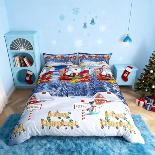 Homemissing Weihnachten Bettwäsche-Set Geist Bettwäsche Set 135x200cm Dekoration für Kinder Jungen Mädchen Lovely Weihnachtsmann Bettbezug mit 1 Kissenbezug