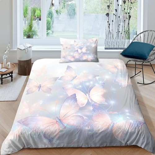 Bettwäsche-Sets, 2-teilig, Einzelbettbezug (135 x 200 cm), wendbarer Bettbezug, mit Reißverschluss, für Jungen und Mädchen, pflegeleicht