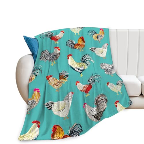 Farmhouse Hühner-Decke, ultraweich, gemütlich, Bauernhof-Hahn, Überwurf, Fleece, flauschig, Plüsch, Bettwäsche, Landhaus-Huhn, Geschenke für Frauen, Mädchen, Kinder, Erwachsene, 127 x 101,6 cm