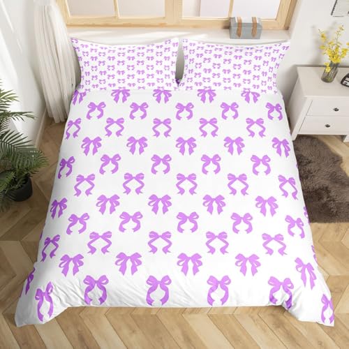 Homewish Kawaii Lila Bogen für Kinder Erwachsene Bettwäsche 135x200 Mikrofaser Ölgemälde Bowknot Bettbezug Mädchen Coquette Bogen Bettwäsche Set Prinzessin Stil Bettset 1 Kissenbezug Zimmerdekor