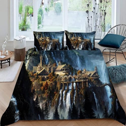 DTASSVEW The Lord of The Rings -Bettwäsche Set, Poster Serie -A019 Bettbezug für Kinder, Teenager, Jungen, Mädchen,Bettdeckenbezug 200x200cm mit 2 Kissenbezug 80 x 80cm