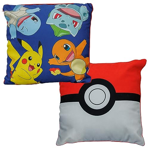 Character World Pokémon offiziell Lizenziertes quadratisches Kissen |Pikachu Gotta Design, gefülltes und superweiches Kissen, beidseitig verwendbar | Perfekt für jedes Kinderzimmer