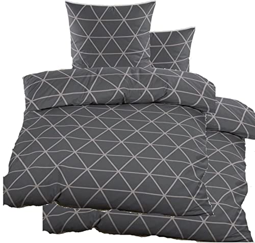 KH-Haushaltshandel 4-TLG. Biber Winter Bettwäsche 2X (135 x 200 + 80x80 cm), grau Silber, Dreiecke, Baumwoll Mischgewebe (40133)