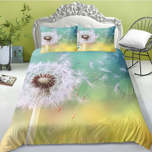 FABTOP Bettwäsche Pusteblume 135x200, Löwenzahn Bettwäsche Set Botanischer Blumendruck Bettwäsche Mit Kissenbezug Für Kinder Jungen Mädchen (5,220 x 240 cm)