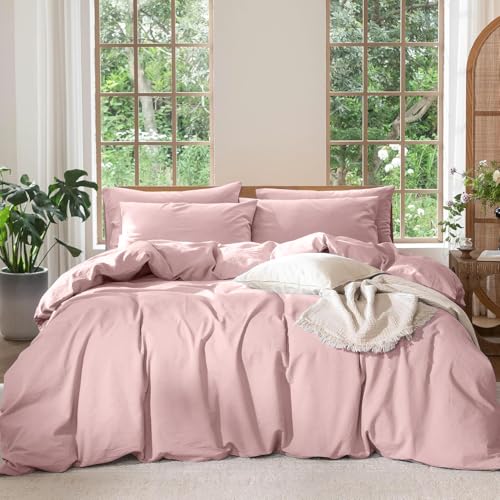 Boqingzhu Bettwäsche 135x200 cm Ägyptische Baumwolle Perkal Rosa Altrosa Uni Weich Bügelfrei Bettwäsche Set Einzelbett Baumwoll Bettbezug 135 x 200 und Kissenbezug mit Reißverschluss