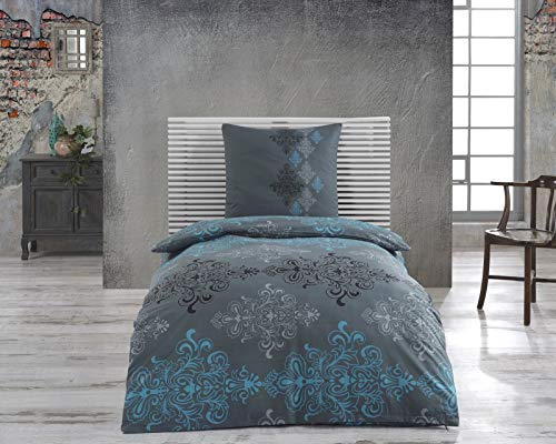 Class Home Collection Bettwäsche 155x220 Baumwolle – Ganzjahres Bettwäsche-Sets, weich & atmungsaktiv, Bettbezug und Kissenbezug 80x80 cm mit Reißverschluss Aura Petrol