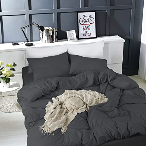 RUIKASI 200x220 3 teilig Anthrazit   Bettbezug 200 x 220 Set mit Kissenbezüge, Sets 200x220cm aus Mikrofaser mit Reißverschluss Weich und Bügelfrei