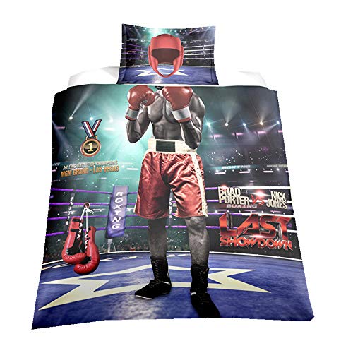 Baby Kleinkind Kinder 135x200cm Bettbezug Set mit Reißverschluss, 3D Galaxis Astronaut Pilot Boxer Rennfahrer Feuerwehrmänner Spezialeinheit Bettwäsche Set 1 Person (Boxer)