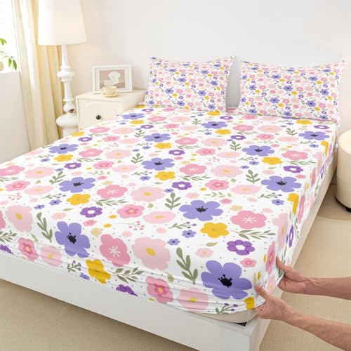 Niedliche Blumen Prinzessin Einbaublech L Größe Zeichentrick Pflanzen Bettdeckung 2pcs Land Rustikale Aquarell Blumen Bettwäsche Set für Erwachsene