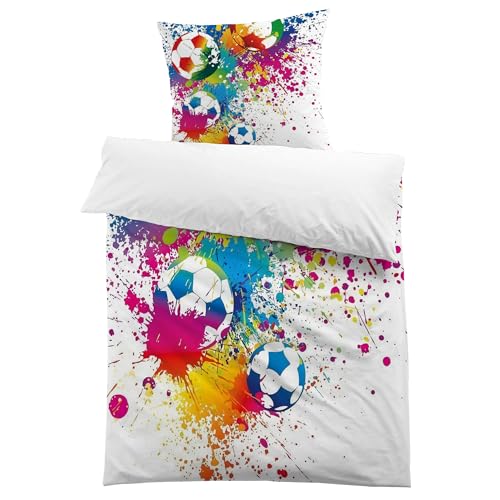 MUSOLEI Fussball Bettwäsche 135x200 Jungen Mikrofaser-Polyester 3D Druck Kinderbettwäsche für Jungen Bettbezug und 1 Kissenbezug 80x80cm für Kinder bunt
