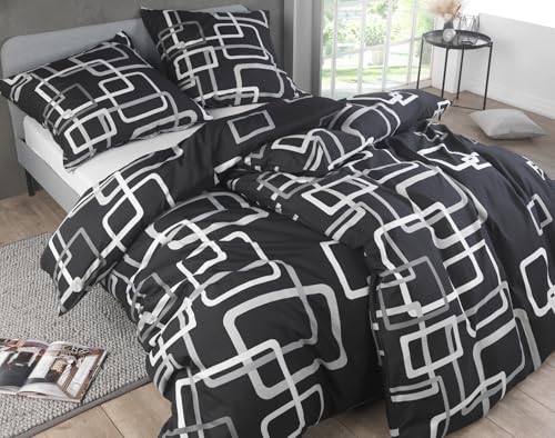 Kuscheli® Bettwäsche 135x200 4 teilig, Mikrofaser Bettwäsche Set, Bettbezug 135 x 200 & Kissenbezügen 80x80, ÖkoTex Zertifiziert, Design Box schwarz