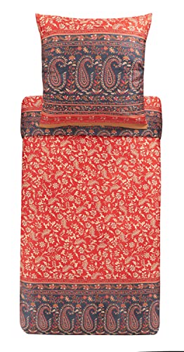 Bassetti Bettwäsche Garnitur Como R1 aus Baumwolle Mako-Satin in der Farbe Rot 2-Teilig mit Reißverschluss, Maße: 155cm x 220cm, 80cm x 80cm, 9323947