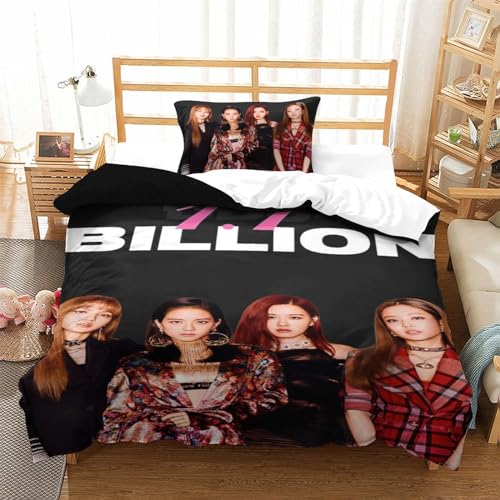 EOASNRTCB Black Pink Bettwäsche Bettbezug Set Für Mädchen Jungen Kinder Kinder 3D Kpop Bettbezüge Set Betten Set Zimmer Dekor Bettwäsche Kollektion Single?135x200cm?
