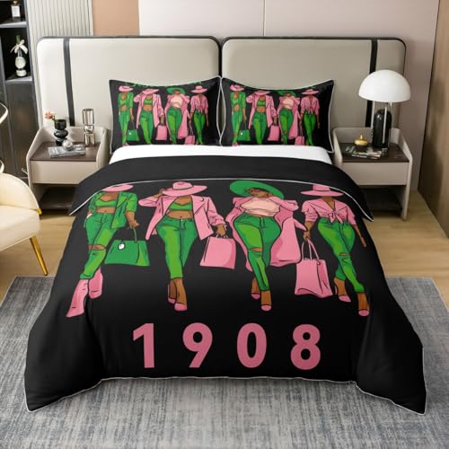Homewish Sorority Schwestern 100% Baumwolle Bettbezug 200x200 für Kinder Teenager Erwachsene,Hübsche und Gebildete Bettwäsche set,Schwesterschaft Bettwäsche,Elegante Frauen Bett Set mit 2 Kissenbezüge
