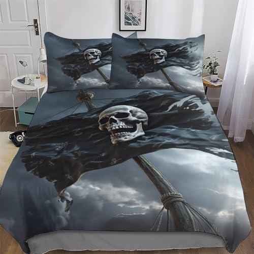 DDFRTYY Totenkopf Pirate Bettwäsche Bettbezug Set 2 teilig Deckenbezug + Kopfkissenbezug, Angenehme Microfaser Bettbezüge Für Jungen Mädchen Single(135x200cm)