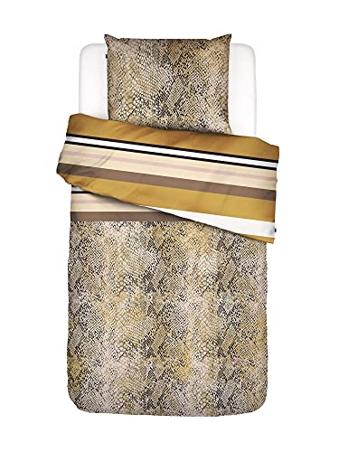 ESSENZA Bettwäsche Cleo Gelb Streifen Gestreift Schlangenmuster Wendeoptik Baumwollsatin, Größe:155 cm x 220 cm