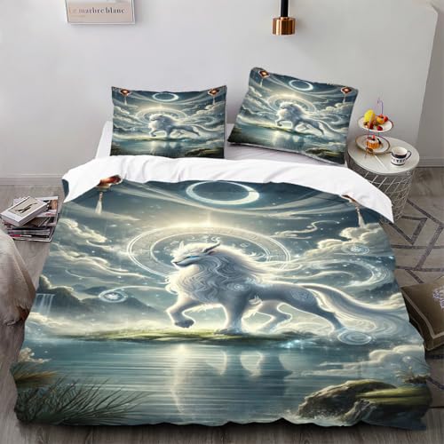 FUHAOLI Bettwäsche 155x220cm?Mondschein-Mons ter Bettbezüge 50×75 cm Kissenbezügen Mikrofaser Bettbezug,3teilig,3D Druck Farbmuster Bettbezug,mit Reißverschluss?155×220 * 1+50×75 * 2?