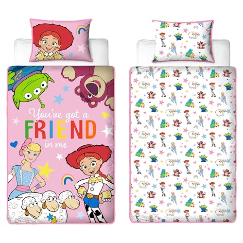 Disney Toy Story Offiziell Lizenziertes Kinder-Einzelbettwäsche- Set | Wendbares, beidseitiges Bettwäsche-Set mit passendem Kissenbezug | Design „Friendship“ mit Jessie | Polycotton