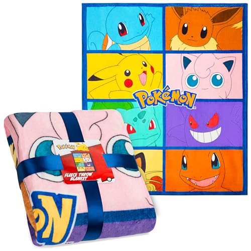 Pokemon Kuscheldecke Flauschig - Fleece-Decke mit Pikachu & Glurak fu?r Kinder - Weiche Kuschel-Decke fu?r Sofa, Bett & Reisen - Kinder Geschenke