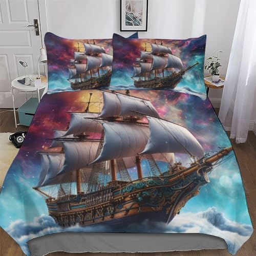 LLLBBB Pirat Ship Bettwäsche Angenehme Bettbezüge, Mikrofaser Bettdeckenbezug, Für Jungen Mädchen 2teilig Bettbezug + Kissenbezug Single(135x200cm)