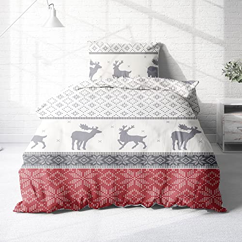 Träumschön Biber Bettwäsche 135x200 Winter - Rentier Bettwäsche 135x200 - Bordeaux Weihnachts Bettwäsche 135x200-100% Baumwolle