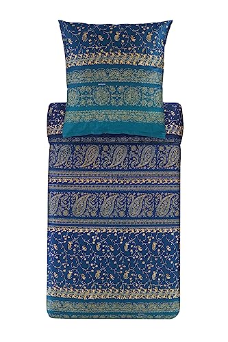 Bassetti Brenta Bettwäsche + 1 Kissenhülle aus 100% Baumwollsatin in der Farbe Blau B1, Maße: 155x220 + 1 K 80x80 cm - 9325840
