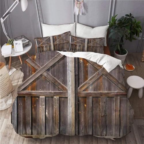 PUOJIEAT Bettwäsche 135x200 Retro-Holztür Weich Mikrofaser Bettwäsche-Sets Landhaus-Holztür Bettbezug mit 1 x Kissenbezug 80x80 cm 3D Bettzeug Set e.5706