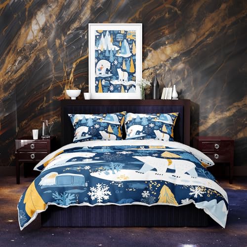 Placitiume Twilight Lagerfeuer Bettbezug-Set für King-Size-Bett, Campingplatz-Bettwäsche- Set mit Sternenhimmel-Druck, 3-teiliges Bettwäsche-Set für Sternengucker, Outdoor-Dekoration