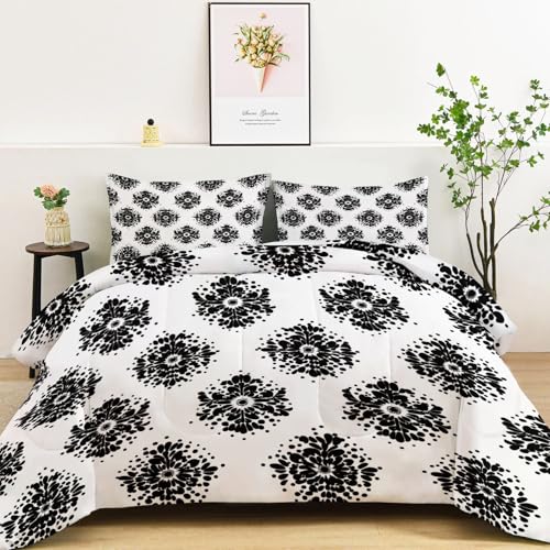 Bettdecke 200 x 200 cm 4 Jahreszeiten - Weiß Daunendecke Bettdecke ohne Bezug Schlafdecke, Warme & Weiche Waschbar Retro Klassisch Floral Punkte Ganzjahresdecke Bettwäsche