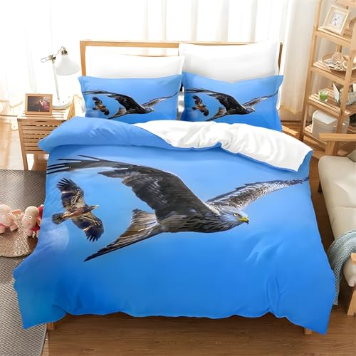 Generisch Adler Bettwäsche 135x200 3teiling Harter Stil 1 Bettbezug 135x200 cm + 2 Kissenbezüge 80X80 cm Bettwäsche-Sets Kuschelige Mikrofaser mit Reißverschluss K1886