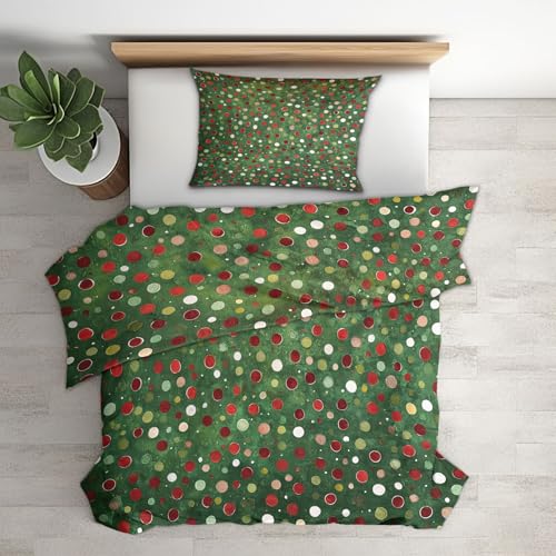 Bettwäsche 135x200 Weihnachten - Schlafzimmer Deko Bettbezug 135 x 200 2tlg Rote Bunte Punkte Muster, 1 Kissenbezug 80x80, mit Reißverschluss, Weich Mikrofaser AC#49