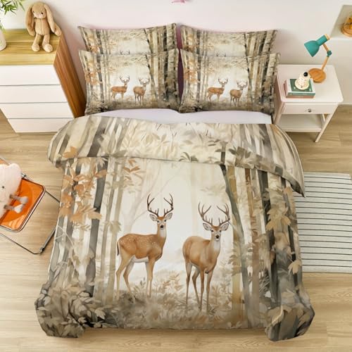 Bettwäsche Beige Bettbezug 3tlg, Aquarell Wald Hirsch Muster Schlafzimmer Deko 220 x 240 cm - Weiche Mikrofaser Wendebettwäsche mit Reißverschluss Bettwäsche Beige Bettbezug 3tlg, Aquarell Wald Hirsch Muster Schlafzimmer Deko 220 x 240 cm - Weiche Mikrofaser Wendebettwäsche mit Reißverschluss