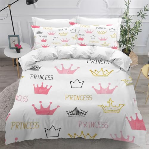 Generisch Prinzessin Bettwäsche Set 155x220 Cartoon Rosa 3D Bettwäsche-Sets 3teilig mit Reißverschluss und 2 Kissenbezug 80X80 Mikrofaser Bettbezug für Teenager Jungen Mädchen H424