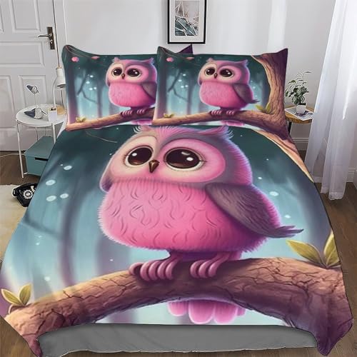 PAZZK Eule Bettwäsche-Set, 3D Motiv, Bettbezug 2teilig Mit Kopfkissenbezug Für Jungen Mädchen Schlafzimmer Atmungsaktiv Mikrofaser Deckenbezug Single (135x200cm)