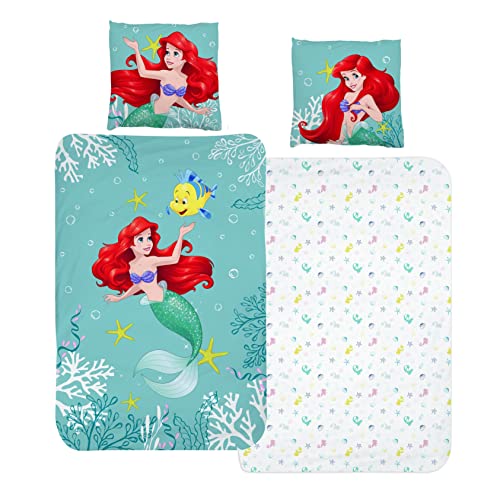 MTOnlinehandel Arielle Meerjungfrau Bettwäsche Bettbezug 135x200 80x80 Baumwolle · Kinderbettwäsche für Mädchen Disney Prinzessin Mermaid · 2 teilig