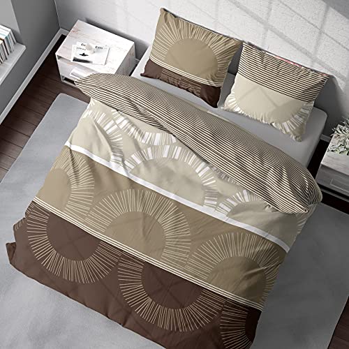 DILIOS Premium Bettwäsche 135x200 – 100% Baumwolle, ÖKO TEX Zertifiziert, Renforcé, Atmungsaktiv & Antiallergisch, Reißverschluss, 2teilig – + Kissenbezug, Hellbraun,