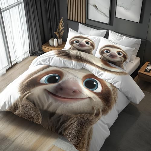 Generisch Bettwäsche 135x200 Cartoon Tiere Design, 2teilig - Kinder Süße Tier Bettbezug und 1 Kissenbezug 80x80, Wendebettwäsche, Schlafzimmer Deko, Mikrofaser, mit Reißverschluss B-61Mz