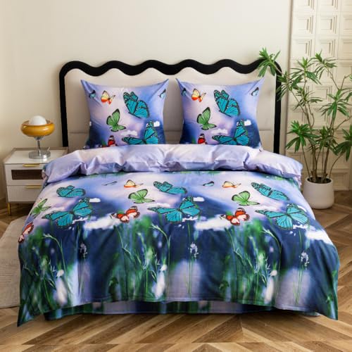 Cotton Market Bettwäsche – Bettwäsche-Sets 3 Teilig – Bettbezug 135x200 cm und 2 Kissenbezüge 70x80 cm – Schmetterlinge