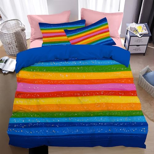 Bettwäsche 200*200cm Farbe Buntes gestreiftes geometrisches Bettbezug Set 3 Teilig Abstrakte Kunst Blümchen Blumenmuster Weich Bettwäsche-Sets mit 2 Kissenbezüge 80x80 cm und Reißverschluss
