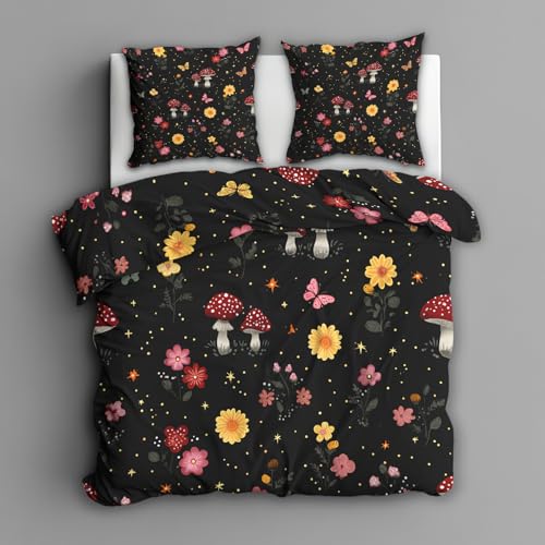 Generisch Blümchen Bettwäsche 155x220 Bügelfreie - Wild Pflanzen Muster, Renforce Wendebettwäsche Bettbezug 3-teilig Set Cozy Mikrofaser Mit Reißverschluss, 2 Kissenbezug, Geschenk Blümchen, LS6145